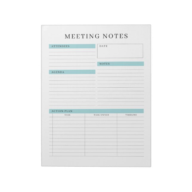 Meeting Notes Memo Planner Notepad (Rotated)