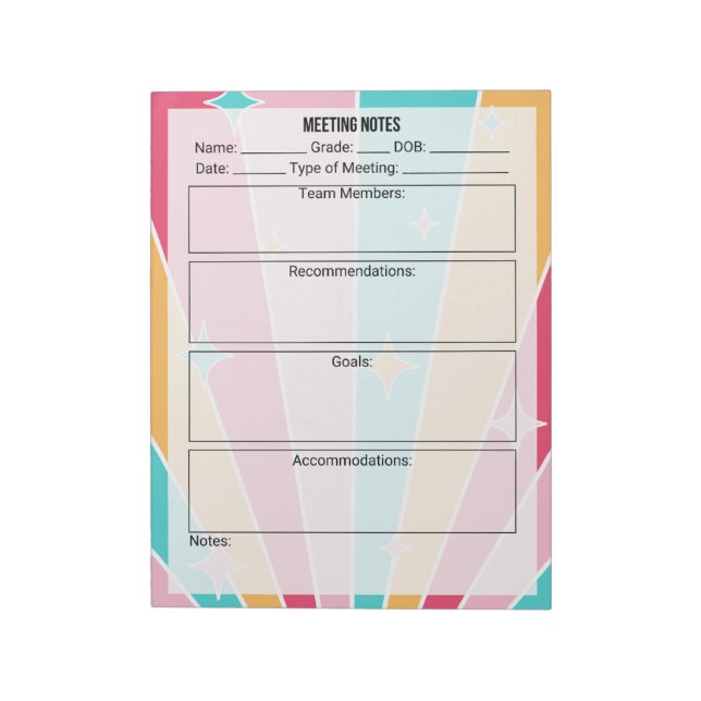 Meeting Notes Notepad- Bright (Rotated)