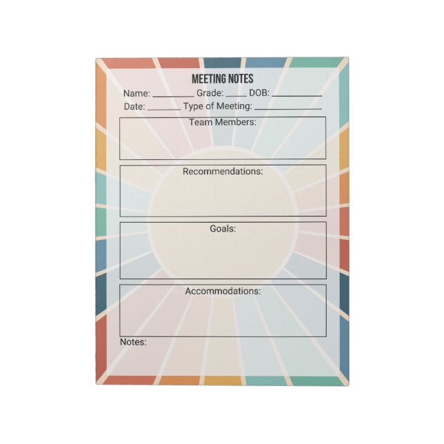 Meeting Notes Notepad- Sun (Rotated)