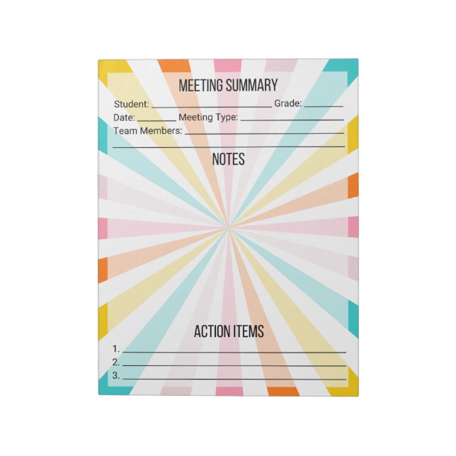 Meeting Notes/Summary Notepad- Bright Notepad (Rotated)