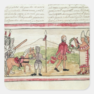 Meeting of Hernando Cortes and Montezuma Square Sticker