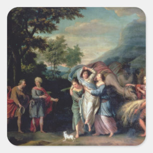 Meeting of Jacob and Laban with Rachel, Leah and S Square Sticker