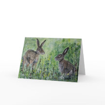 Meeting Place blank greeting card pair of hares