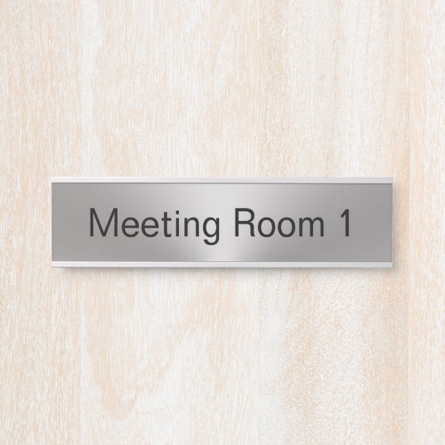 Meeting Room Number Silver and Black Text Template Door Sign (Front)