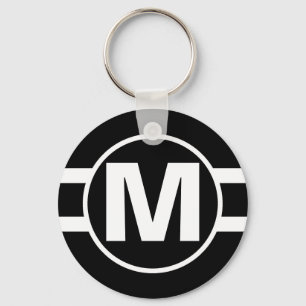 Mega Black Retro Monogrammed Key Ring