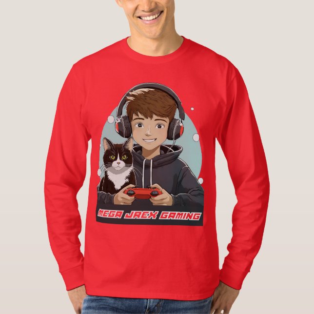 Mega Jrex Gaming red long sleeve mens shirt (Front)