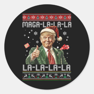 Mega La La La Christmas Santa Trump Ugly Sweater X Classic Round Sticker