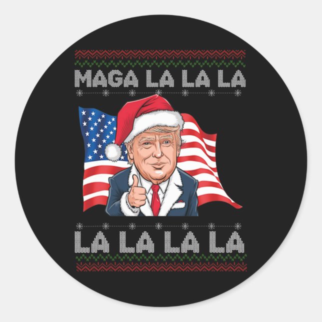 Mega La La La Donald Trump Potus 47 Ugly Christmas Classic Round Sticker (Front)