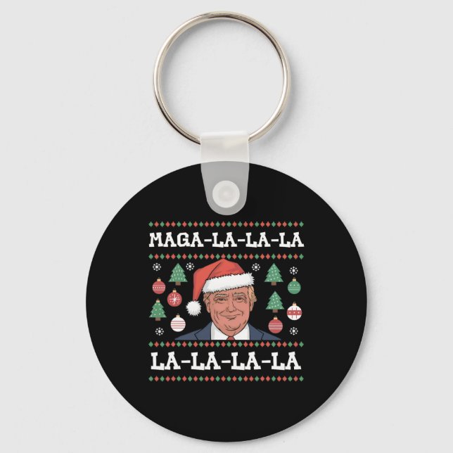 Mega La La La Donald Trump Potus 47 Ugly Christmas Key Ring (Front)