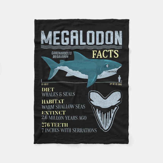 Megalodon Facts Meg Prehistoric Shark Tooth Fossil Fleece Blanket (Front)