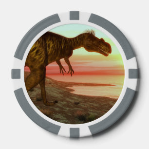 Megalosaurus dinosaur walking towards the ocean poker chips