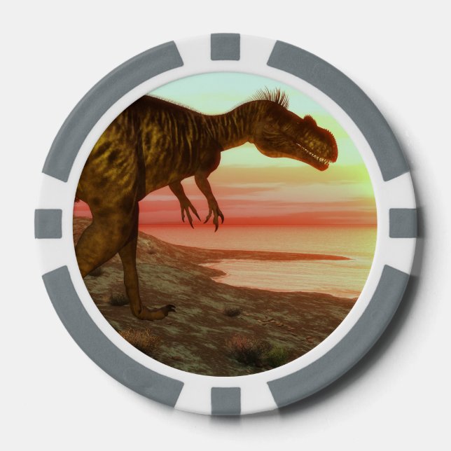 Megalosaurus dinosaur walking towards the ocean poker chips (Front)