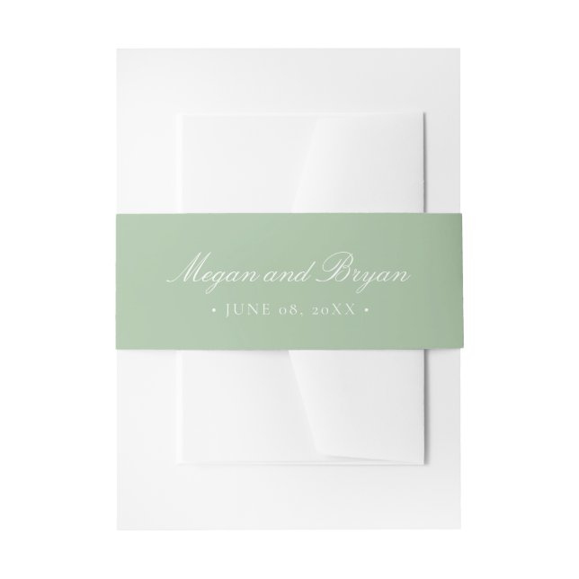 Megan Elegant Simple Sage Green Names Wedding Invitation Belly Band (Front Example)