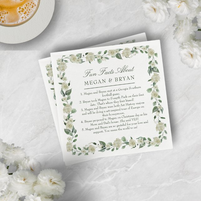 Megan Elegant Wedding Reception Fun Facts Cocktail Napkin (Entertain your guests with your love story with these fun cocktail napkins)