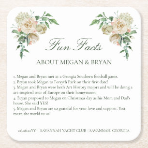 Megan Elegant Wedding Reception Fun Facts Square Paper Coaster