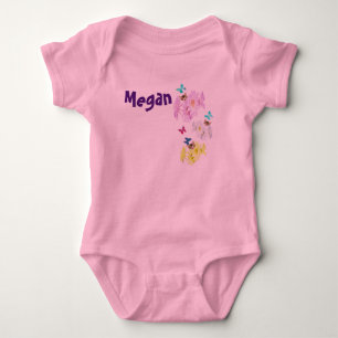 "Megan" Name With Kittens And Flowers,  Baby Bodysuit
