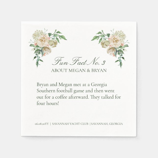 Megan Wedding Reception Fun Facts No. 3 Cocktail Napkin (Front)