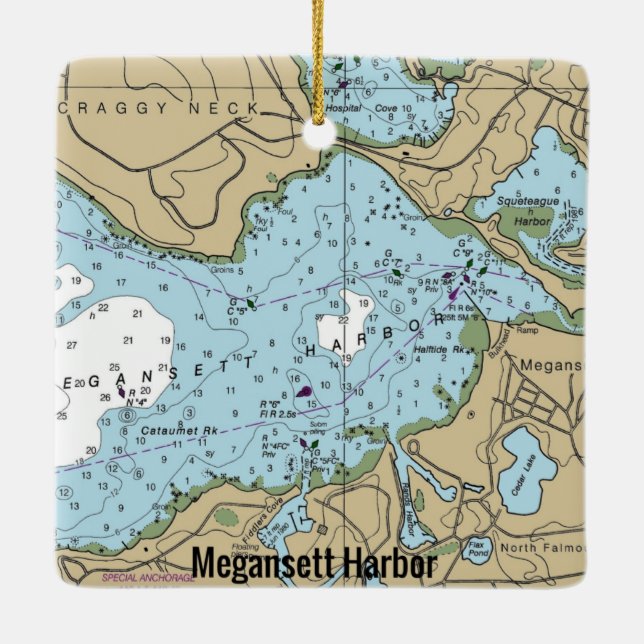 Megansett Harbour MA Nautical Chart Ceramic Ornament (Back)