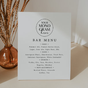 MEGHAN Black White Monogram Wedding Bar Menu Sign