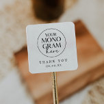 MEGHAN Monogram Black White Boho Wedding Thank You Square Sticker<br><div class="desc">These monogram black and white boho wedding thank you stickers from the Meghan Collection are perfect for a personalised wedding reception. Give your wedding a premium branded look by uploading your custom wedding monogram or crest to the easy to use templates in the MEGHAN Collection by Fresh & Yummy Paperie....</div>