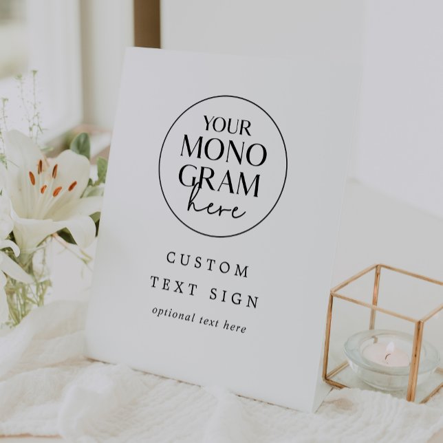MEGHAN Monogram Black White Modern Custom Wedding Pedestal Sign (MEGHAN Monogram Black White Modern Custom Wedding Pedestal Sign)