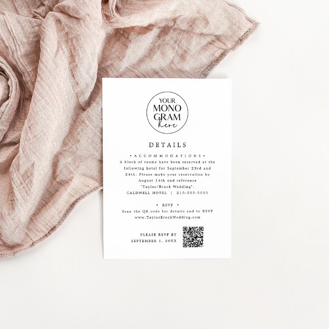 MEGHAN Monogram Black White Unique Wedding Details Enclosure Card (MEGHAN Monogram Black White Unique Wedding Details Enclosure Card)