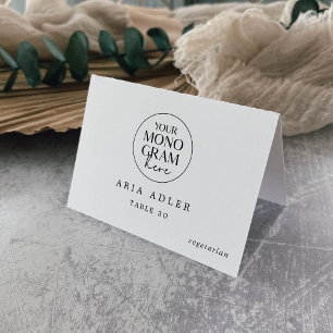 MEGHAN Monogram Black White Wedding Place Cards