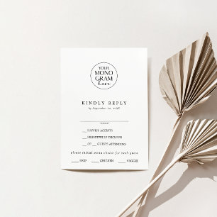 MEGHAN Monogram Boho Black White Wedding RSVP Card