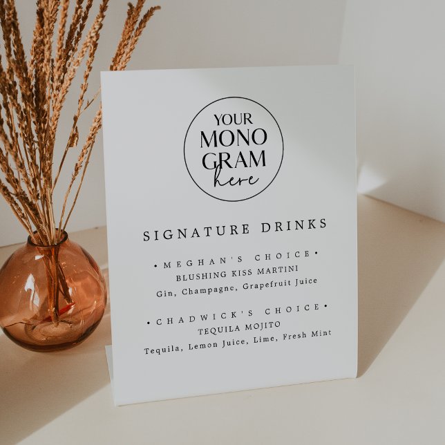 MEGHAN Monogram Minimal Wedding Signature Drink Pedestal Sign (MEGHAN Monogram Minimal Wedding Signature Drink Pedestal Sign)
