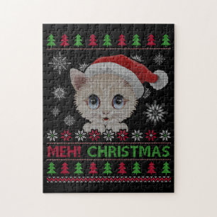 Meh Cat Christmas TShirt Jigsaw Puzzle