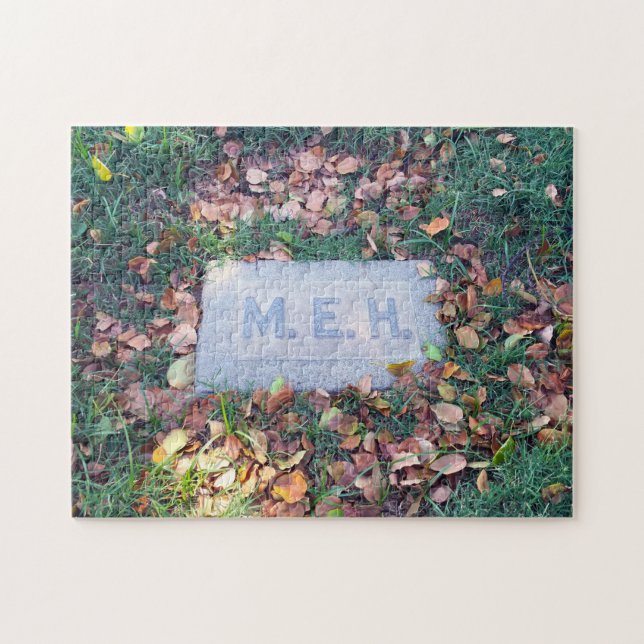 Meh Gravestone Morbid Humour Cemetery Geek Funny Jigsaw Puzzle (Horizontal)