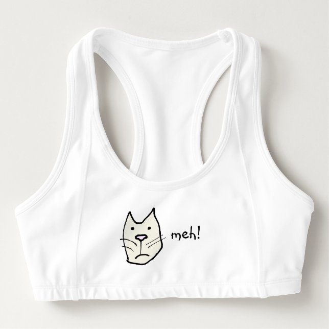 Meh! Not Impressed Funny Cartoon Cat Face Sports Bra (Front)