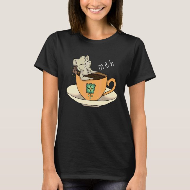 Meh   Sarcastic Coffee Cat T-Shirt (Front)