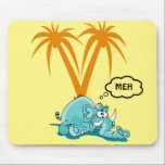 Meh. Silly Blue Elephant Cartoon with Googly Eyes Mouse Pad<br><div class="desc">A bored indifferent blue elephant feeling kinda meh. He is laying down with legs splayed out and funny  looking googly eyes. With a thought bubble above his head which says meh. Yellow background.</div>