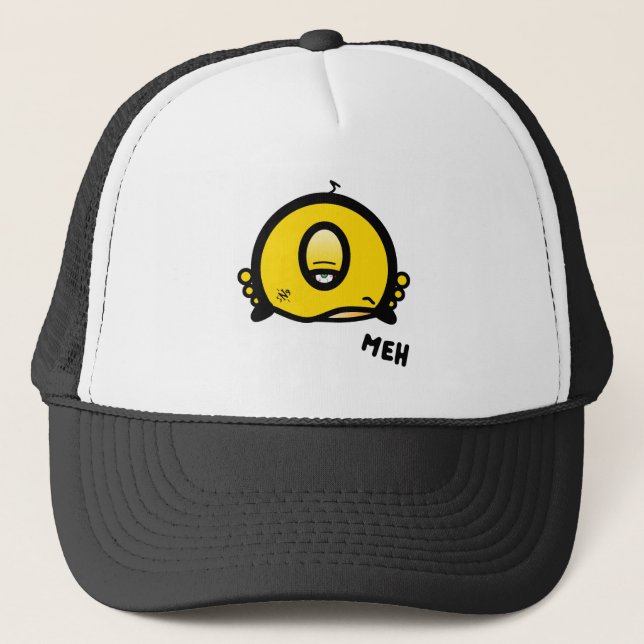 Meh (& the cool round thing with one eye) trucker hat (Front)