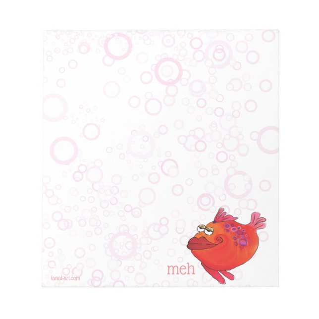 Meh Whimsical Fish Art in Red and Pink Notepad (Front)