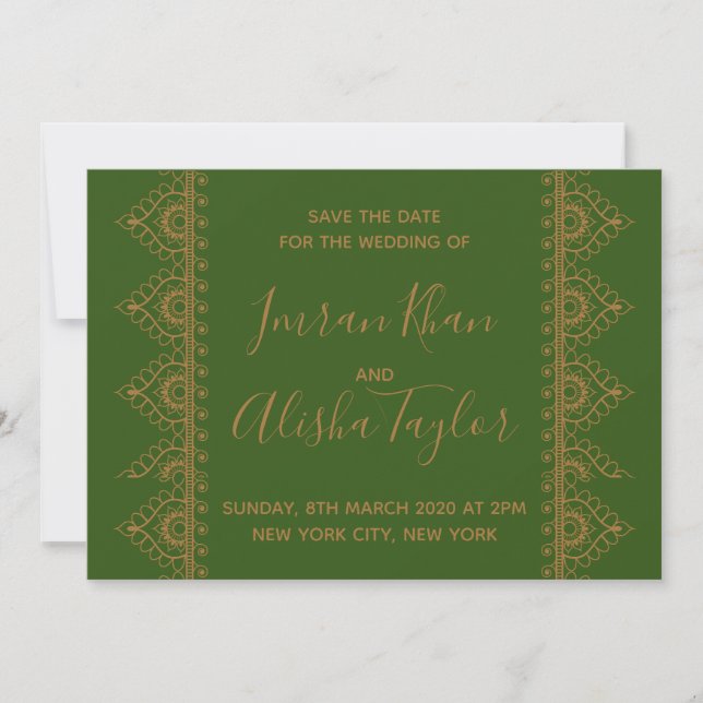 Mehendi Indian Wedding Save the date hamsa Henna (Front)
