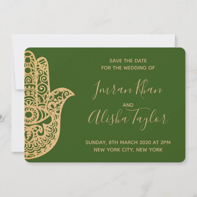 Mehendi Indian Wedding Save the date hamsa Henna (Front)