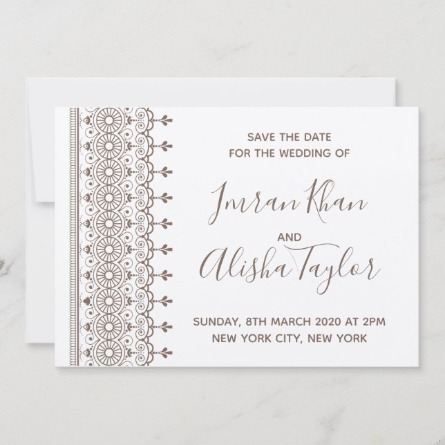 Mehendi Indian Wedding Save the date hamsa Henna (Front)