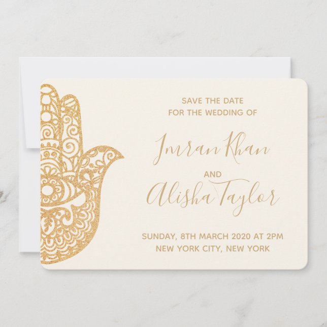 Mehendi Indian Wedding Save the date hamsa Henna (Front)