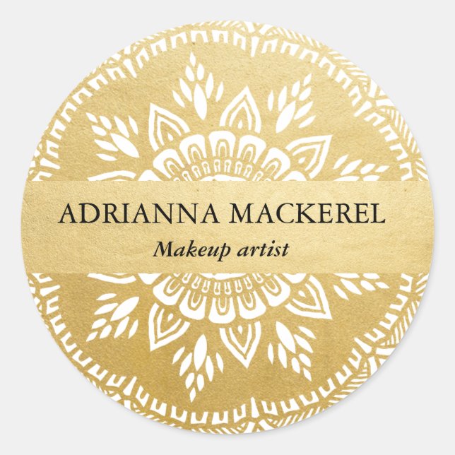 Mehendi Mandala Floral Pattern Faux Gold Foil  Classic Round Sticker (Front)