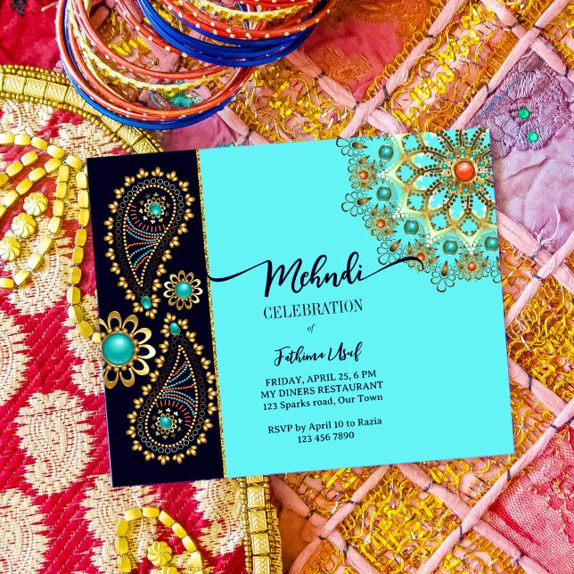 Mehndi blue gold jewellery paisley budget invitati (Creator Uploaded)