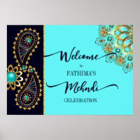 Mehndi blue teal gold jewellery paisley welcome si