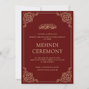 Mehndi Burgundy Red Islamic Muslim Wedding Invitation