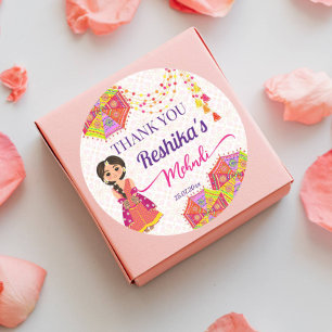 Mehndi cute Indian bride umbrella thank you favour Classic Round Sticker