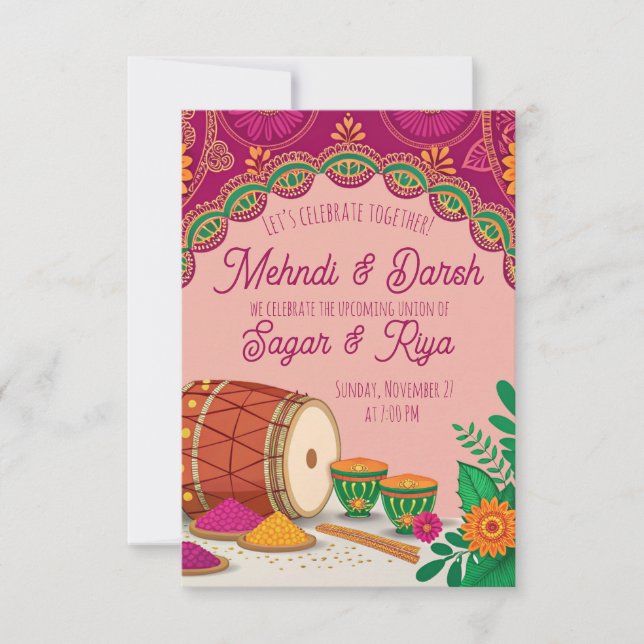 Mehndi Dholki  Invitation (Front)