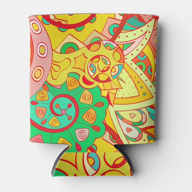 Mehndi Doodle: Colourful Ethnic Texture. Can Cooler (Front)
