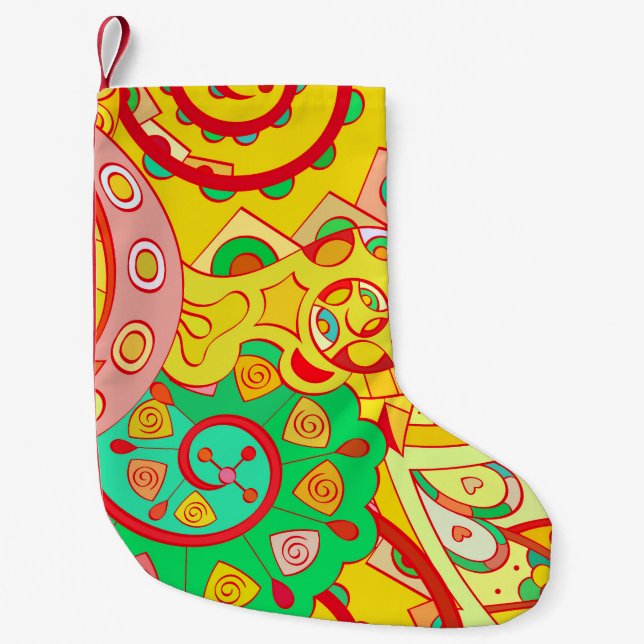 Mehndi Doodle: Colourful Ethnic Texture. Small Christmas Stocking (Front)