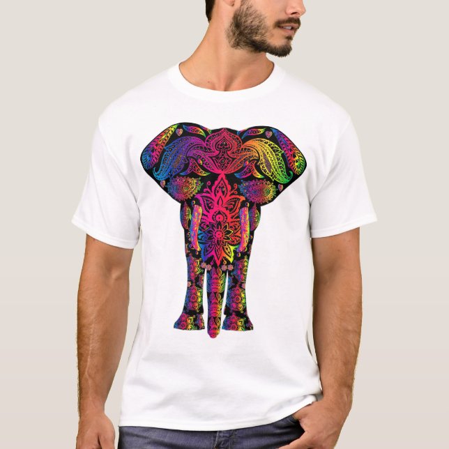 mehndi elephant colourful hindu psychedelic tshirt (Front)