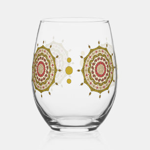 Mehndi Fantasy Gold Stemless Wine Glass